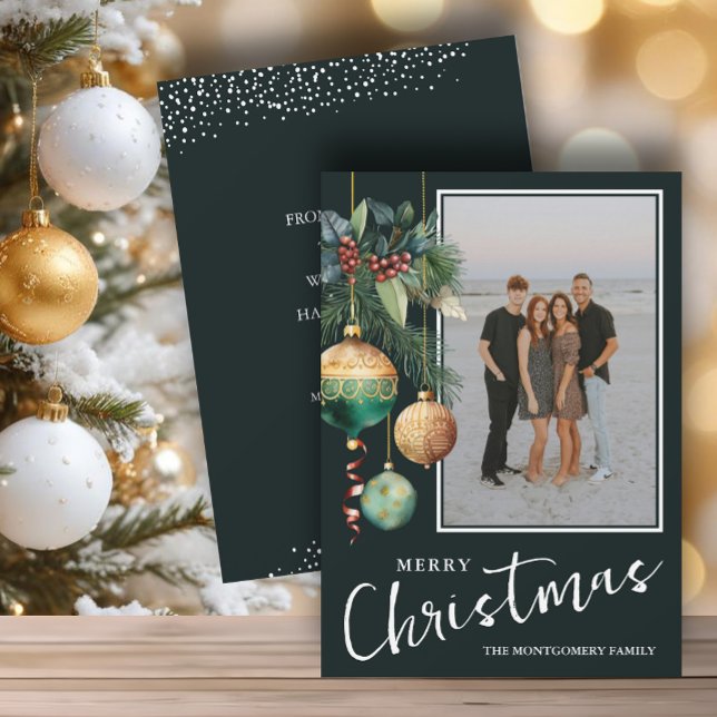 Tarjeta Festiva Chic Christmas Tree Ornaments Photo (Chic Christmas tree ornaments flat photo holiday cards, PRINTED and/or INSTANT DOWNLOAD)