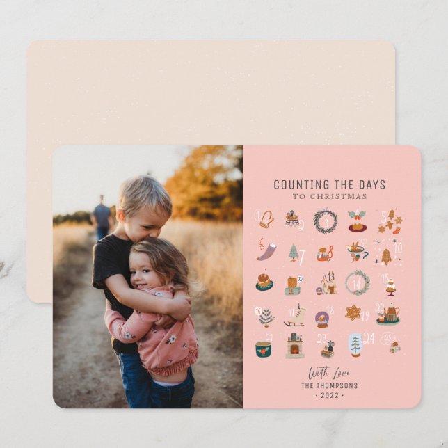 Tarjeta Festiva Chic Counting Days to Christmas Salmon Pink Photo (Anverso / Reverso)