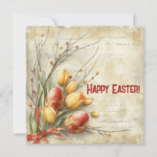 Tarjeta Festiva Chic desgastado huevos de Pascua al acuarela y tul