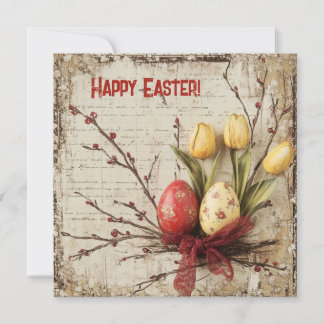 Tarjeta Festiva Chic deslucido huevos de Pascua rojos y amarillos