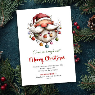 Tarjeta Festiva Chic Divertido Santa Dibujado a Mano Rojo Verde Sa