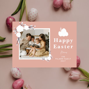 Tarjeta Festiva Chic Dusty Rose Floral Pascua Recuerdo Foto