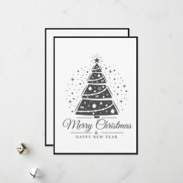 Tarjeta Festiva Chic Elegant Black White Merry Christmas Tree     