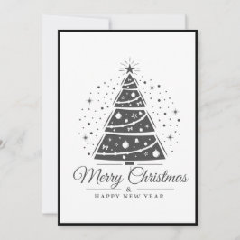 Tarjeta Festiva Chic Elegant Black White Merry Christmas Tree     