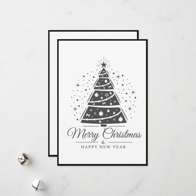 Tarjeta Festiva Chic Elegant Black White Merry Christmas Tree      (Anverso/Reverso In Situ)
