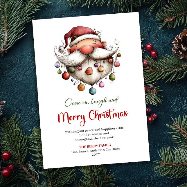 Tarjeta Festiva Chic Funny Santa Hand Drawn Red Green Greeting  (Chic Funny Santa Hand Drawn Red Green Greeting Card)