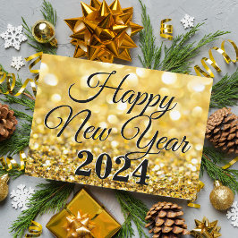 Tarjeta Festiva Chic Gold Feliz Año Nuevo 2024 Empresa