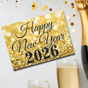 Tarjeta Festiva Chic Gold Feliz Año Nuevo 2026 Personalizado