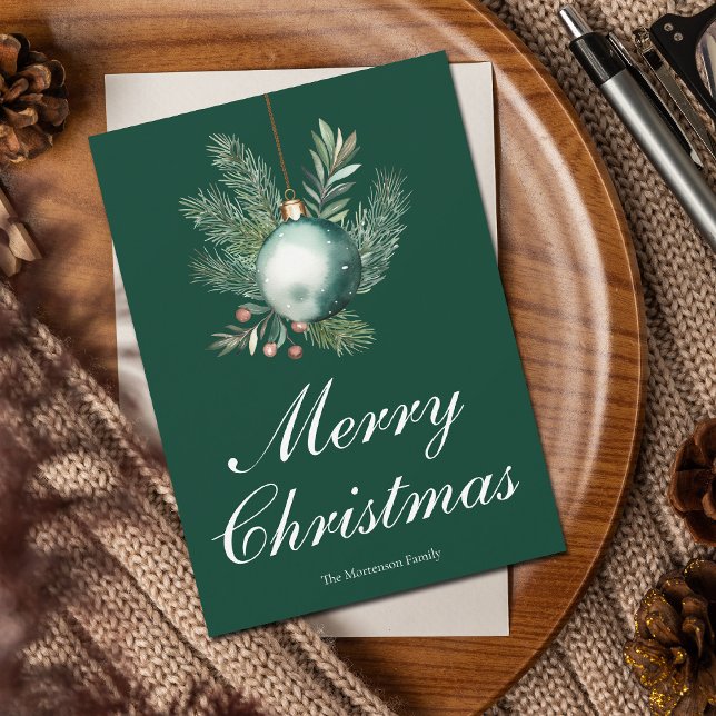 Tarjeta Festiva Chic Green Merry Christmas Ornament Non Photo (Subido por el creador)