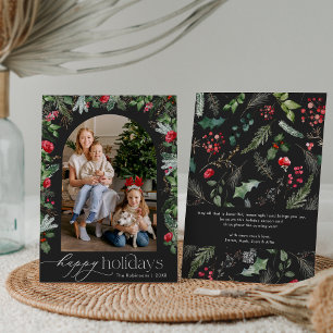 Tarjeta Festiva Chic Gris Oscuro Felices Fiestas Arco Botánico Fot