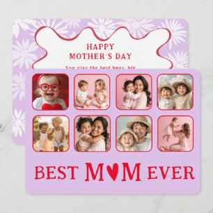 Tarjeta Festiva Chic Mejor Mamá del Mundo Púrpura y Rosa Foto