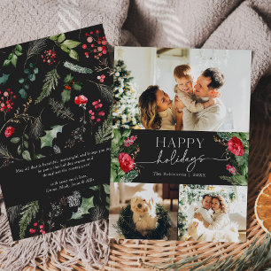 Tarjeta Festiva Chic Moderno Gris Oscuro Invierno Botánico 3 Foto