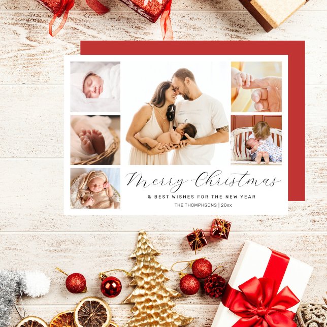 Tarjeta Festiva Chic Multi Photo Collage Year In Review Christmas (Subido por el creador)