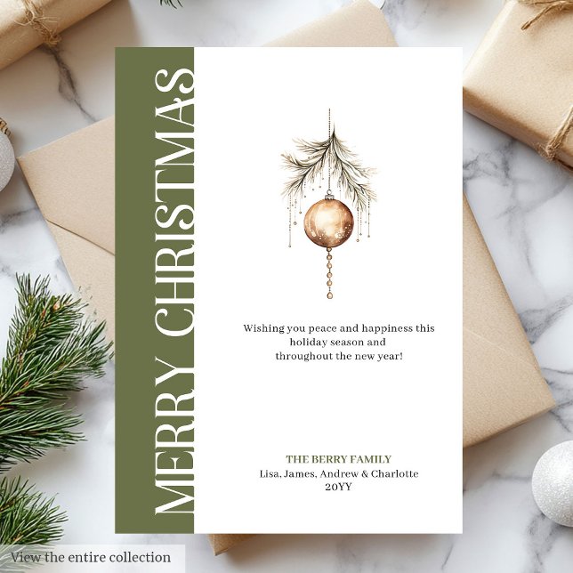 Tarjeta Festiva Chic neutral tones Christmas bauble greeting card (Chic neutral tones Christmas bauble greeting card)