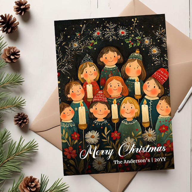 Tarjeta Festiva Chic Old Fashioned Christmas Carols Holiday Card (Chic Old Fashioned Christmas Carols Holiday Card)