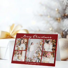 Tarjeta Festiva Chic Red Merry Christmas Photo Collage Folded