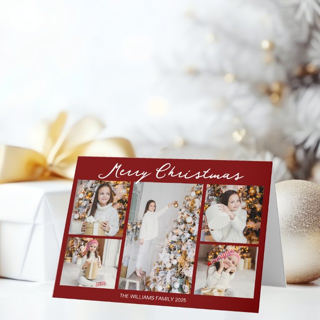 Tarjeta Festiva Chic Red Merry Christmas Photo Collage Folded (Subido por el creador)