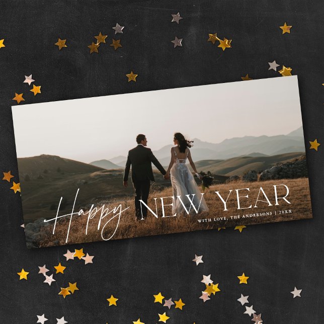 Tarjeta Festiva Chic Script Panoramic New Year Holiday Photo Card (Subido por el creador)