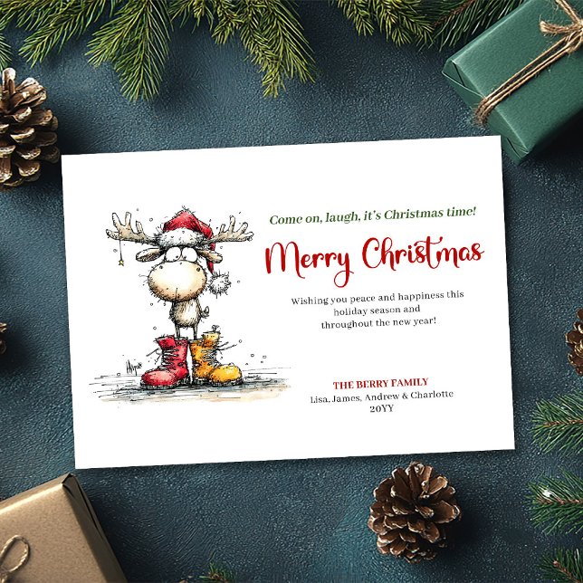 Tarjeta Festiva Chic Whimsical Reindeer Holiday Greeting Card (Chic Whimsical Reindeer Holiday Greeting Card)