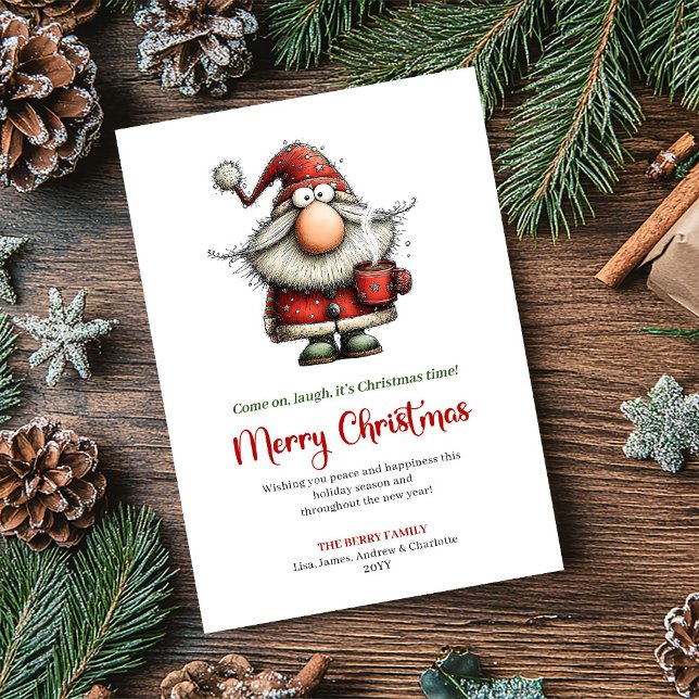 Tarjeta Festiva Chic Whimsical Santa Classic Festive Greeting Card (Chic Whimsical Santa Classic Festive Greeting Card)