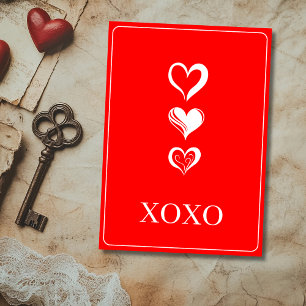Tarjeta Festiva Chic White Xoxo Tres Corazones Recortados Etique
