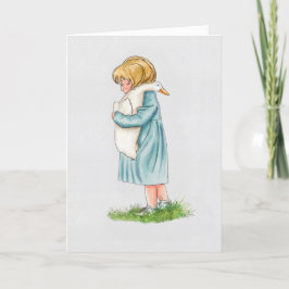 Tarjeta Festiva Chica abrazando ganso hecho a mano (Beatrix Potter