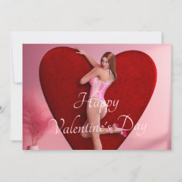 Tarjeta Festiva Chica apasionada del Día de San Valentín en corsé