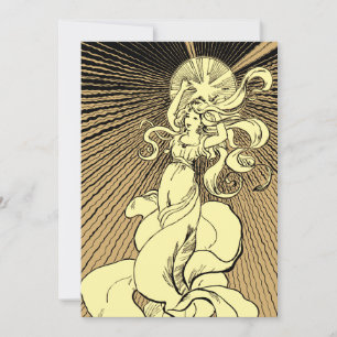 Tarjeta Festiva Chica Art Nouveau Con Estrella Brillante