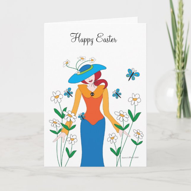 Tarjeta Festiva Chica Blue Bonnet Easter (Anverso)