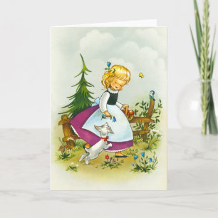 Tarjeta Festiva Chica bonita con perro