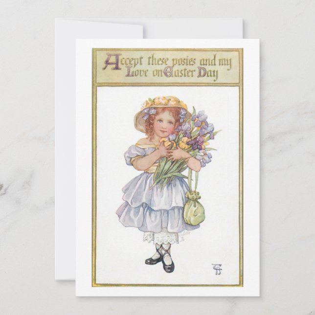 Tarjeta Festiva Chica bonito con flores de Semana Santa (Anverso)