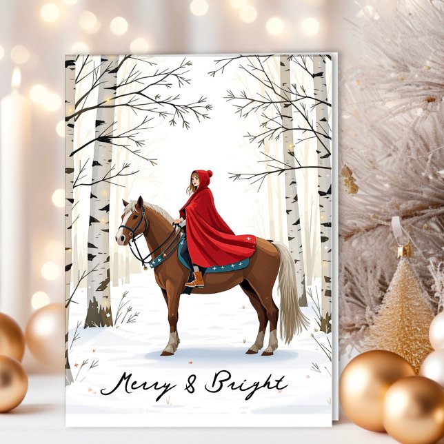Tarjeta Festiva Chica Caballo Alegre y Brillante (Send enchanting holiday wishes with this magical Christmas design!
)