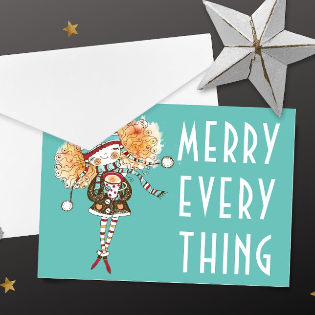 Tarjeta Festiva Chica caprichoso Merry Everything Navidades Card (Subido por el creador)