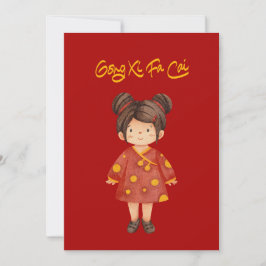 Tarjeta Festiva Chica China con Moño Gong Xi Fa Cai