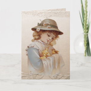 Tarjeta Festiva Chica con bebé Ducklings