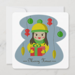 Tarjeta Festiva Chica con caja de regalo para Navidades