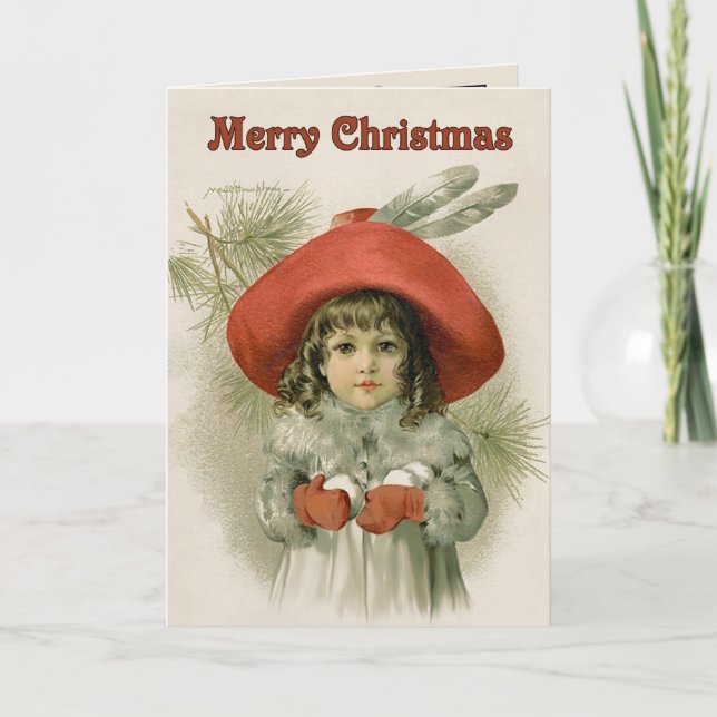 Tarjeta Festiva Chica con las bolas de nieve - Maud Humphrey (Anverso)