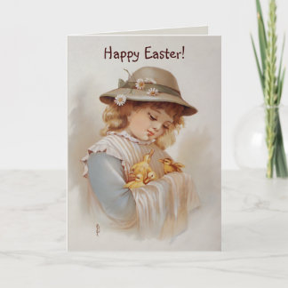Tarjeta Festiva Chica con pollos bebé primavera y Semana Santa