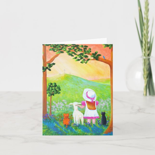 Tarjeta Festiva Chica cristiano de Pascua Gats Cross Creationas (Anverso)