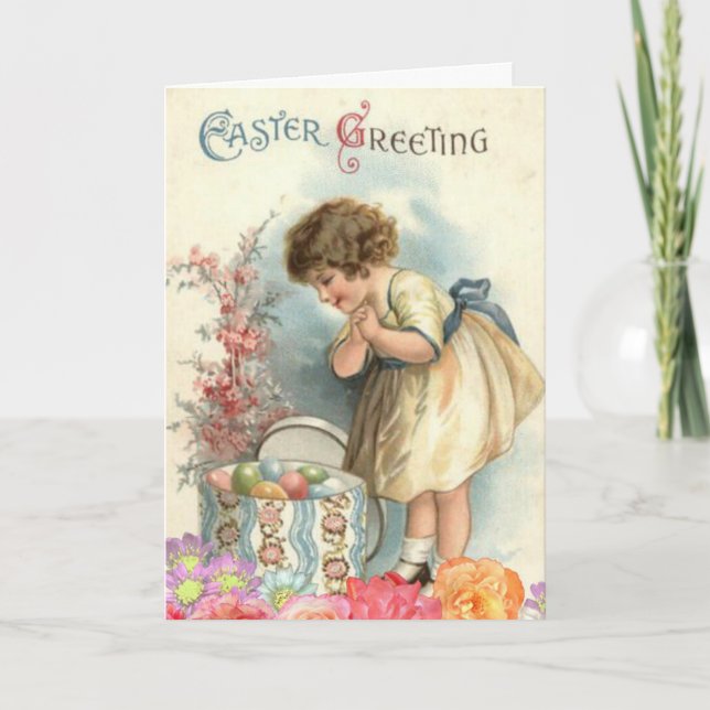 Tarjeta Festiva Chica cutáneo en Pascua: Feliz Pascua (Anverso)