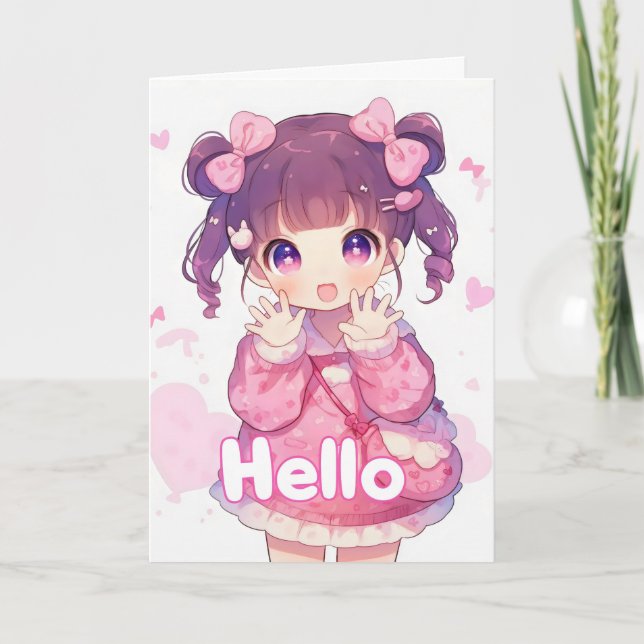 Tarjeta Festiva Chica Cute Hello Anime (Anverso)