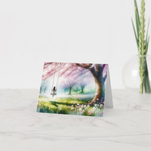 Tarjeta Festiva Chica de acuarela en un giro