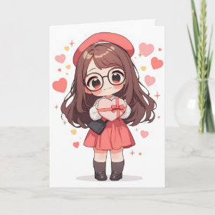 Tarjeta Festiva Chica de Anime Chibi Enamorada