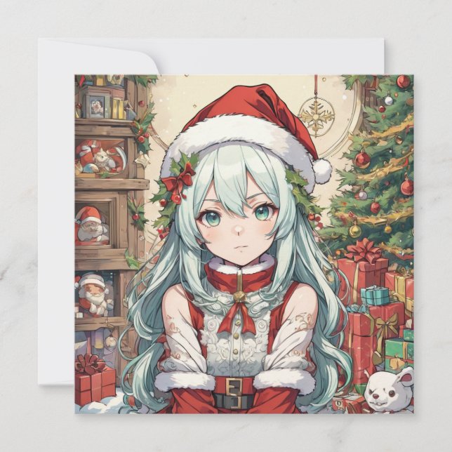 Tarjeta Festiva chica de anime de navidades (Anverso)