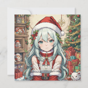 Tarjeta Festiva chica de anime de navidades