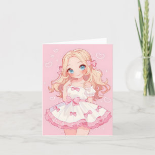 Tarjeta Festiva Chica de anime lindo amor rosado