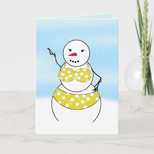 Tarjeta Festiva Chica de Bikini Time Snowmen Bikini (Anverso)