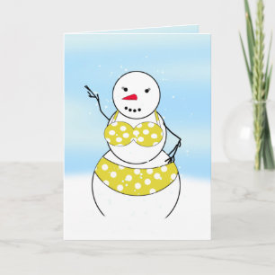 Tarjeta Festiva Chica de Bikini Time Snowmen Bikini