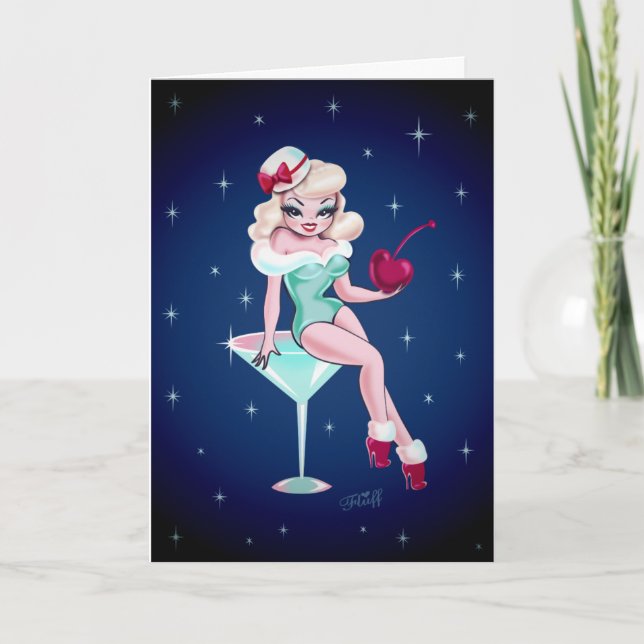 Tarjeta Festiva Chica de Cherry Holiday Martini (Anverso)