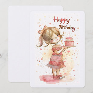 Tarjeta Festiva Chica de Cumpleaños con Tarta
